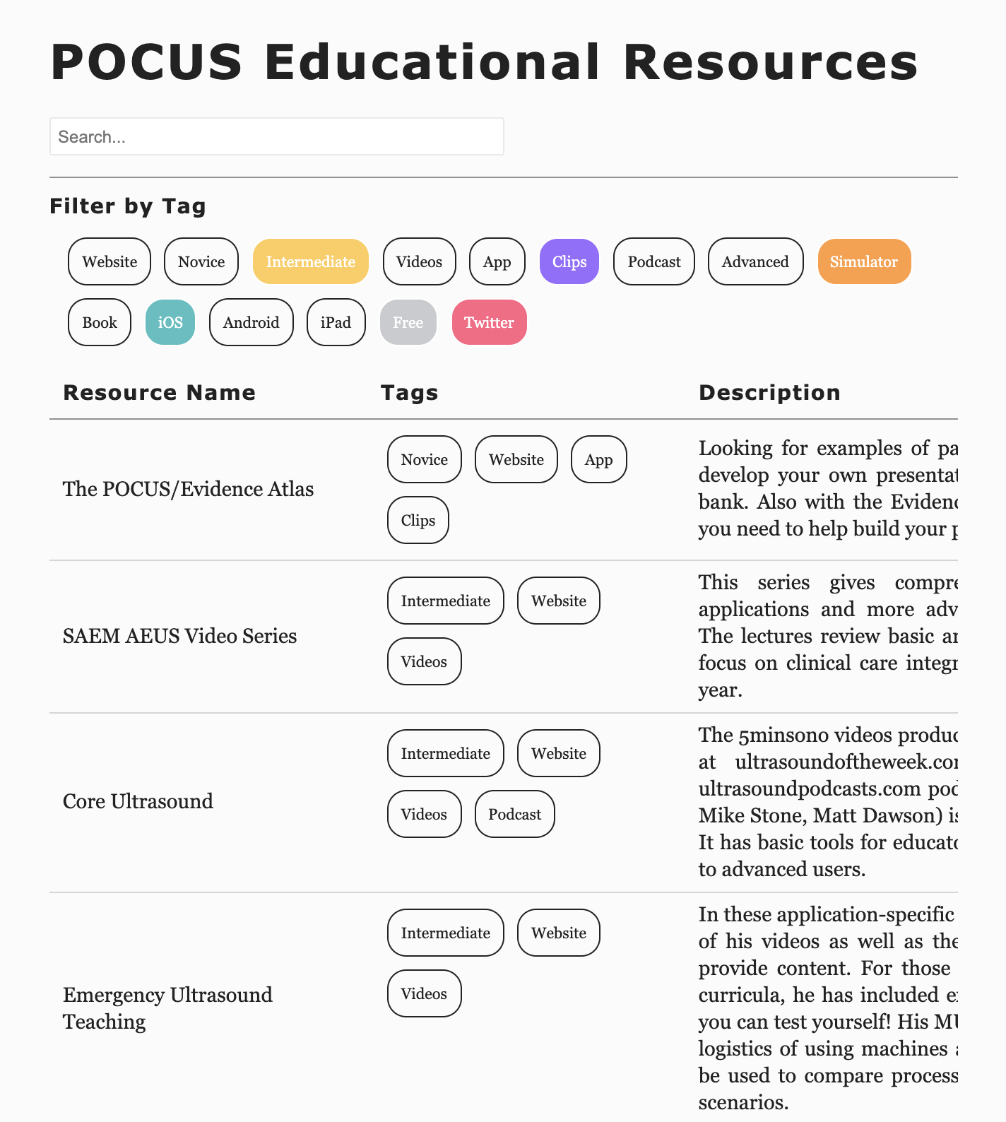 POCUS Resources List | A thorough (though not comprehensive) list of POCUS resources, with HUGE than...